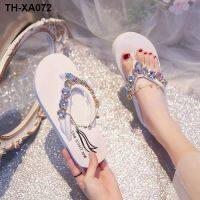 Rhinestone sandals and slippers women wear fashion flat with flip-flops ins trendy fairy style plywood net red super hot small size drag