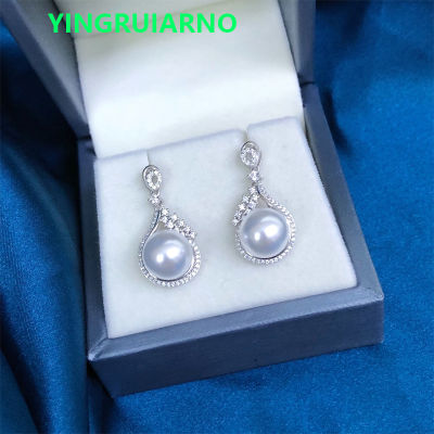 YINGRUIARNO Natural Pearl Earrings S925 Sterling Silver Zircon Pearl Earrings