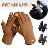 hotx【DT】 New Gloves Men Suede Warm Lining Mittens Outdoor Windproof Photography Cycling