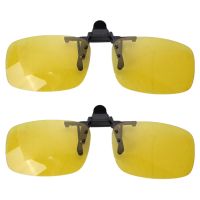 2X Rectangle Clear Yellow Lens Rimless Clip on Night Vision Driving Glasses