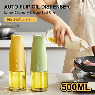[ส่งฟรี] น้ำมันแก้วเครื่องจ่ายน้ำมันมะกอกและจุกปิดขวดน้ำอัตโนมัติพร้อมฝาพับขวดน้ำมันไม่หยดสำหรับทำอาหารในครัว
