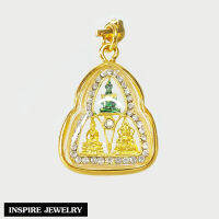 Inspire Jewelry ,จี้พระ 3 พระองค์ พระแก้วมรกต พระพุทธชินราช หลวงพ่อพุทธโสธร เลี่ยมทองล้อมเพชร ขนาด 2.2 x 2.5 CM   พระศักดิ์สิทธิ์คู่บ้านคู่เมือง เสริมดวงเป็นสิริมงคล