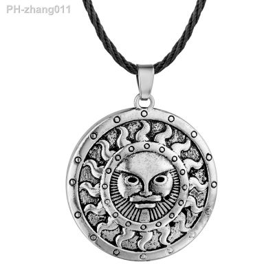 CHENGXUN Symbol of the God Yarila Pendant Necklace for Men Women Slavic the Spring Sun Charm Leather Chain Amulet Jewelry