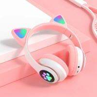 ZZOOI JST-28 Wireless Headphones Cat Ears Bluetooth Earphones Stereo Music Earbuds Bluetooth 5.0 Sports Gaming Headset with Mic