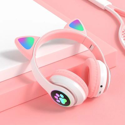ZZOOI JST-28 Wireless Headphones Cat Ears Bluetooth Earphones Stereo Music Earbuds Bluetooth 5.0 Sports Gaming Headset with Mic