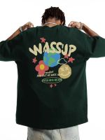 เสื้อยืด WASSUP HEODS กราฟฟิตีออกแบบแขนสั้นผู้ชายฤดูร้อนถนนอเมริกันแนวโน้มหนักเสื้อยืดคู่ด้านใน