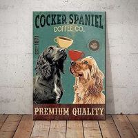 Cocker Spaniel Dog Metal Tin Sign Coffee Co. Premium Quality Printing Poster Bathroom Home Art Wall Decoration Plaque