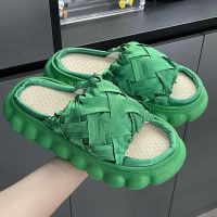 Linen Breathable Slippers Four Seasons Leisure Indoor Thick Soled Soft Feet Comfortable Quiet Non-Slip Shoes Accessories