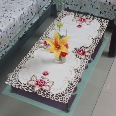 Embroidered Lace Tablecloth Country Style Rectangular Floral Table Mat Decor For Home Decoration Wedding Banquet 40*85cm
