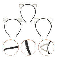 OULII 3PCS แคทหูแถบคาดศีรษะ Rhinestone Halloween Halloween Cosplay Decoration Prop