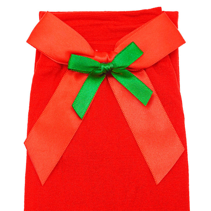อุปกรณ์ฮาโลวีนเครื่องแต่งกายคอสเพลย์สีแดงคริสต์มาสสีเขียวโบว์ระบายอากาศถุงน่องถุงน่อง