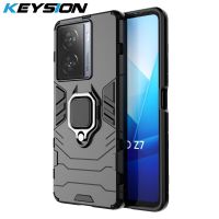 KEYSION Shockproof Armor Case for iQOO Z7 5G Z7X 11 10 Pro Silicone+PC Metal Ring Stand Phone Cover for VIVO iQOO Neo 8 Pro 7 SE