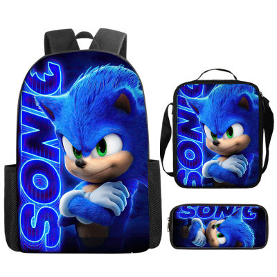 ชุดสามชิ้น Mochila Sonic กระเป๋านักเรียนกระเป๋าเป้สะพายหลังกระเป๋าสะพายกระเป๋า Messenger กระเป๋าดินสอความจุขนาดใหญ่ซิป R Ucksack