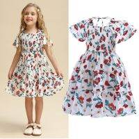 【jeansame dress】2022ชุดดอกไม้ Smocked สำหรับฤดูร้อนแขนสั้นสำหรับ3 8ปี ChildrenParty เครื่องแต่งกาย