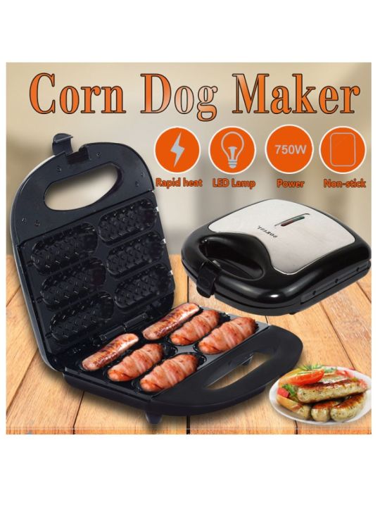 วาฟเฟิลไส้กรอก-เครื่องอบขนมไส้กรอก-corn-dog-maker-เครื่องวาฟเฟิลไส้กรอก-hot-dog-maker-มัลติฟังก์ชั่นไส้กรอกอาหารเช้า-6หลุม