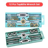 Metric Tap and Die Set 12pcs M3 M12 Male Thread Plugs Titanium Plated Taps Screw Wrench Drill Bits Set Hand Tool Mechanical Tool