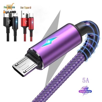 5A Nylon Braided Fast Charging USB Type C Cable with LED Light/ Smartphone Data Cable for Samsung Xiaomi Android Phone Model