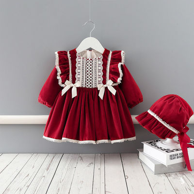Winter Wear Baby Girls Christmas Clothes Set Kids Dresses Thicken Velvet Dress Girls Clothes with Hat for New Year 0-4T