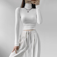 Áo croptop dài tay nữ Choobe cổ lọ chất vải cotton co giãn giữ nhiệt tốt thumbnail