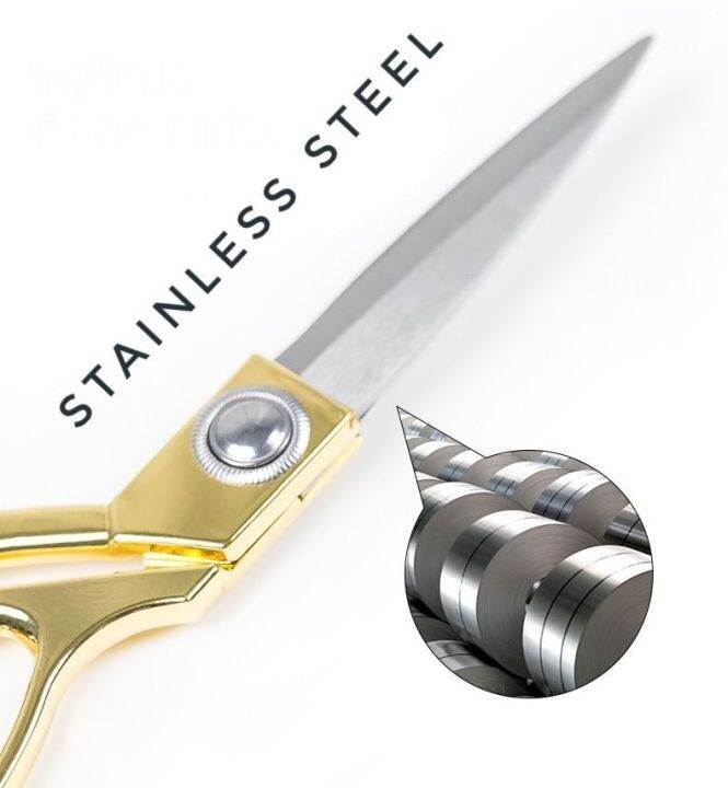 scissors-stainless-steel-กรรไกรสแตนเลสตัดผ้า-ด้ามทอง-ขนาด-9-5-กรรไกร-กรรไกรตัดผ้า-กรรไกรสแตนเลส-กรรไกรแบบโค้ง-กรรไกรตัดผ้าคม-กรรไกรแบบพกพา