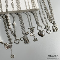 MIAOYA Fashion Jewelry Shop สร้อยคอรูปหัวใจโลหะใหม่สำหรับผู้หญิง สร้อยคอมุกสำหรับคู่รัก เครื่องประดับสีเงินสไตล์ฮิปฮอป โซ่อสมมาตร