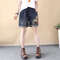 【มีไซส์ใหญ่】Plus Size M-3XL Womens High Waist Summer Shorts Vintage Floral Embroidery Fashion Female Hot Shorts