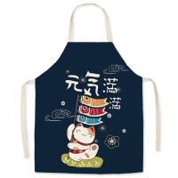 Cat Kitchen Aprons for Women Cotton Linen Bibs Household Cleaning Pinafore Home Cooking Apron 75x65cm 56x45cm