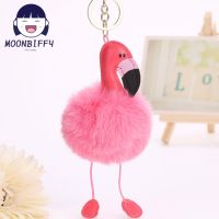 Cute Fluffy Flamingo Keychain Rabbit Key Chain Women Fur Bag Charms Keyrings Pom Pom Car Pendant Key Ring Holder Jewelry