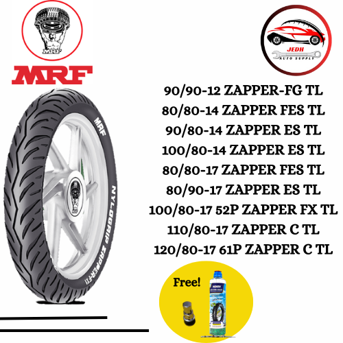 MRF ZAPPER Motorcycle Tire with free Koby tire sealant and stainless