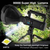 Torchlight 90000Lumens 1500M Long Range Rechargeable Spotlight ไฟฉาย LED พลังงานสูง4โหมดสปอตไลท์มือถือกันน้ำพร้อมขาตั้งกล้อง