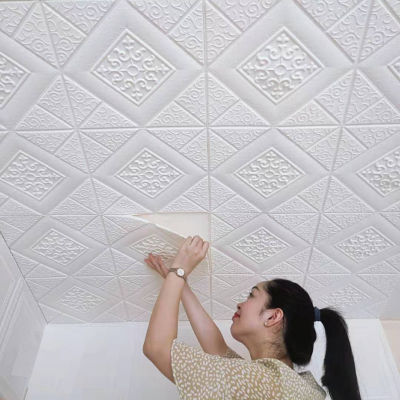 1Pcs 35*35cm Self-adhesive 3D Background Wallpaper Foam Wall Sticker Waterproof Moistureproof Living Room Decoration ！