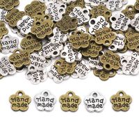 50Pcs Plum Flowers Metal Labels For Jewelry Silver Bronze Handmade Labels  8*8MM Hand Made Tags For Hat/Bags Garment Accessories Stickers Labels