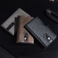 Casekey Real Carbon Fiber Leather Wallet Slim Rfid Blocking Pop Up Card Holder With Zipper Pocket Small Money Bag Male Purses