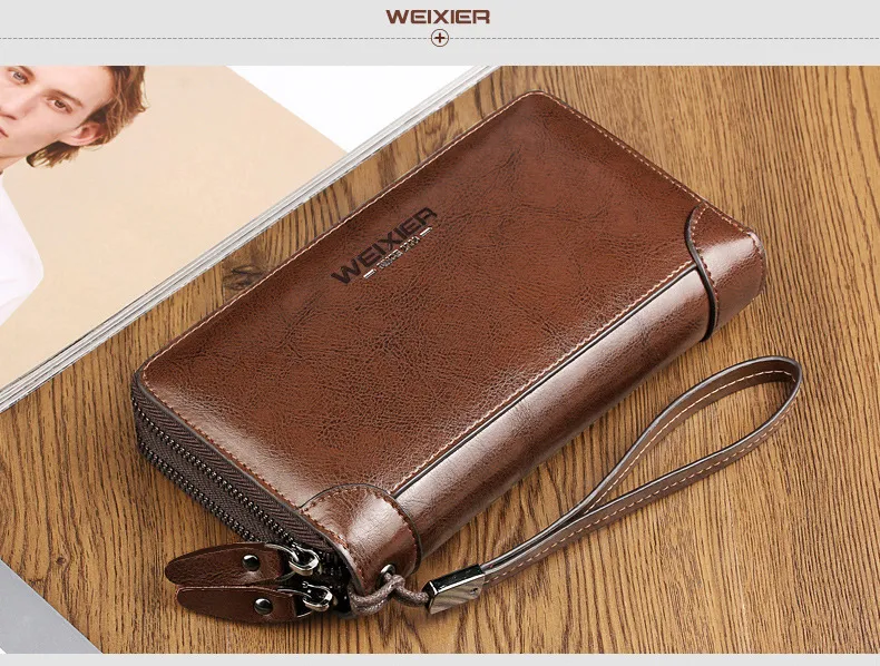 PU Leather Long Business Wallet for Men, Men's Double Zipper Clutch Bag,  Business Hand Clutch Bag for Women, Large Cell Phone Purse for Business  Card