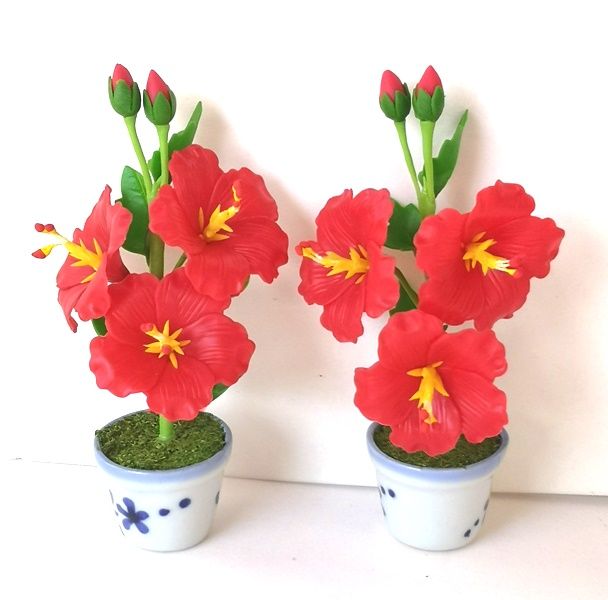 1-คู่-แจกัน-ดอกชบาแดงจิ๋ว-ถวายองค์พระพิฆเนศ-4-แจกันจิ๋ว-ดอกไม้ดินปั้น-แจกัน-ดินปั้นจิ๋ว-ของไหว้-พระพิฆเนศ-vase-miniature-clay-hibiscus-offer-to-ganesha