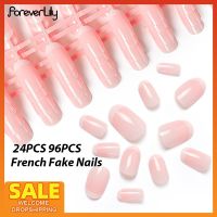 96PCS Classical French Fake Nails Tips Full Cover Fashion False Nails Kit Manicure Short Natural Artificial Faux Nails Set