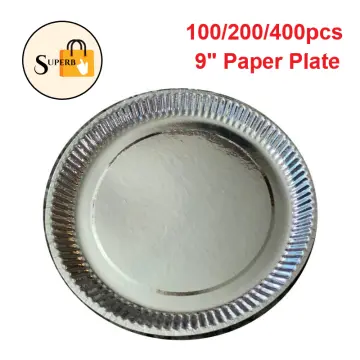 Silver Paper Plate 9 Inches 100/200/400pcs Laminated, Disposable