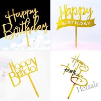 【Ready Stock】 ❖™◇ E05 Happy Birthday Cake Topper Acrylic Gold Mirror Cupcake Topper Party Cake Decorations