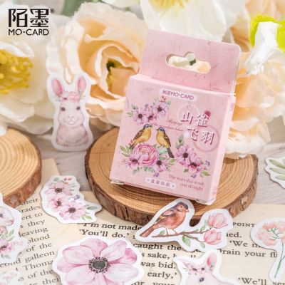 【2023】46PcsKawaii Vintage Paper Stationery Sticker Set Rabbit Bird Flower Sticker For Gift Packing Scrapbooking Album Planner Journal