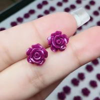 Genuine Natural Purple Cloud Mother Blossom Rich and Noble Rose Earrings s925 Silver Inlaid Anti Radiation Earrings Female J6M4