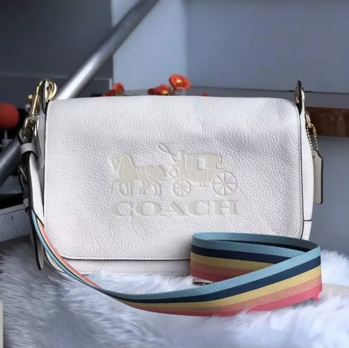 Original Coach F72703 Jes Messenger Pebble Leather White Crossbody Bag