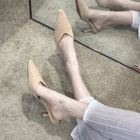 &amp;lt;99 Sale&amp;gt;kasut perempuan （Lowest Price Guaranteed）Half slippers shallow mouth cover feet summer new Korean version thin heel square toe cool slippers outside wear fashionable high-heeled shoes casual slippers womens shoes