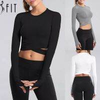 (Xianle Clothing)⤿Xianle Clothing⤾ SFIT Crop Tops ผู้หญิงแขนยาวเสื้อวิ่งเซ็กซี่โชว์สะดือโยคะเสื้อ T สีทึบแห้งเร็วเล่นกีฬา Gym ชุดกีฬา