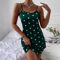 Lady Heart Print Mini Night Dress Sexy Nighties Cute Nightgown Comfy Sleepwear Classic Nightwear V Neck Lingerie Sexy Nightwear