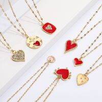 Red Heart Love Pendant Necklace for Women Choker Long Chains Neck Lace Gold Color Collar Lovers Gift Boho Party Fashion Jewelry