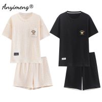 New Summer Fashion Man and Woman Pajamas Set Kawaii Bear Printing Couple Home Suit Short Sleeve Shorts Couples Sweet Pijamas