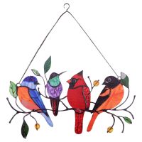 Multicolor Birds on 1 Wire High Stained Suncatcher Window Panel, Bird Series Ornaments Pendant Home Decor