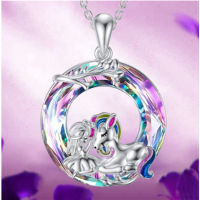 【cw】 Yunjin New Best Seller in Europe and America Colorful KIRIN Crystal Pendant Tree Unicorn Necklace ！