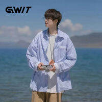 GWIT เสื้อเชิ้ตแขนยาวลายทางสไตล์ฮ่องกงสำหรับผู้ชาย GWT008