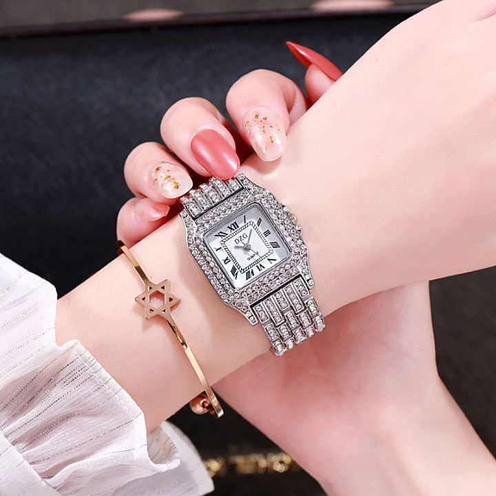 แฟชั่นผู้หญิงดู2021เทรนด์แฟชั่นใหม่-rhinestone-สุภาพสตรีนาฬิกาแฟชั่นนาฬิกาดาวหญิงตารางโลหะผสมนาฬิกาหน้าปัดขนาดเล็ก